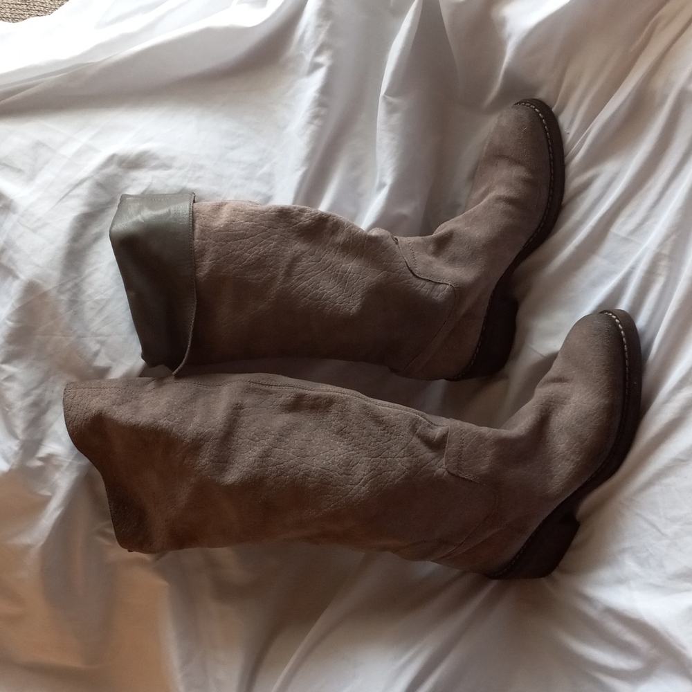 Vic Italian Suede/Leather Knee Boots Brown/Gray Sz 40 Roll Down Women's